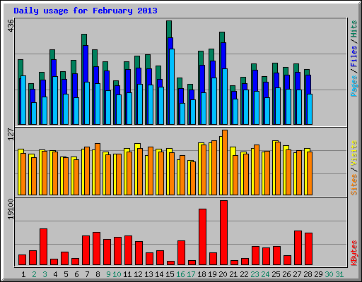 Daily usage for February 2013